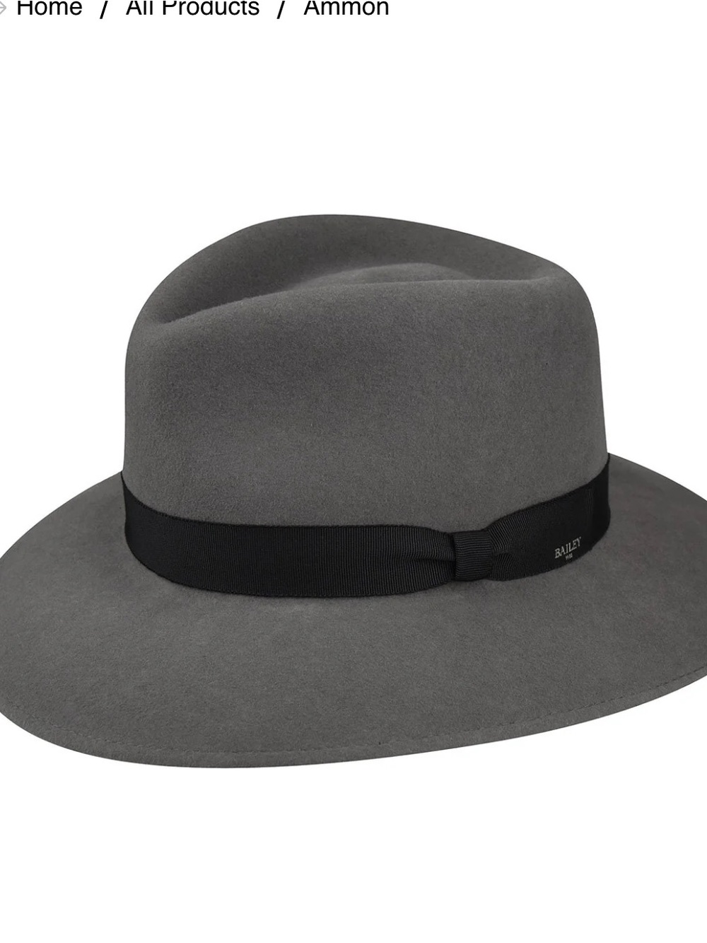 Bailey Grey Wool Ammon Fedora with Black Band - Medium